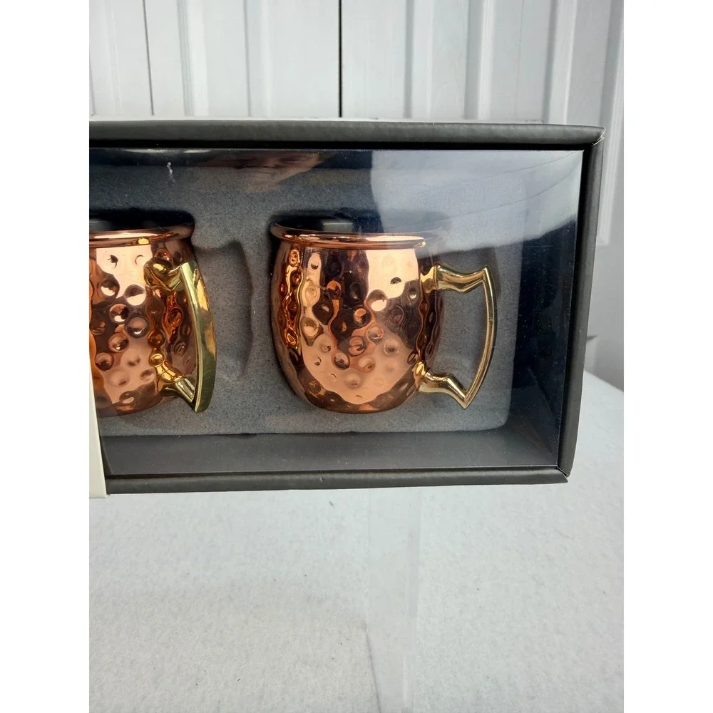 Moscow Mule Shot Mugs Set of 4 Copper Hammered 2 oz Stainless Steel New in Box
